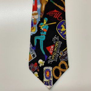 Vintage 1992 Nicole Miller Tie -Miller Lite Beer, Pretzels, Beer, Golf, Baseball